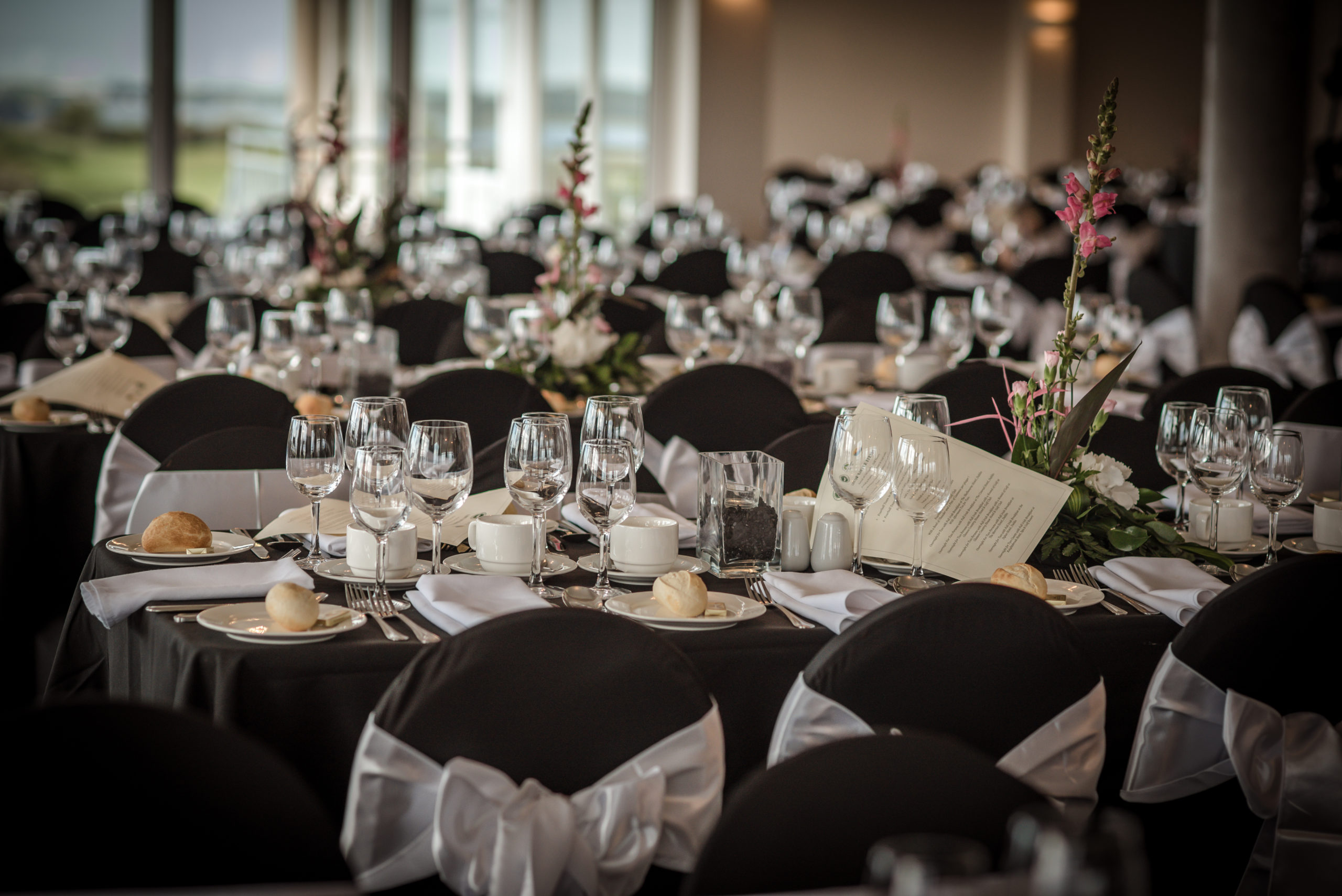 Weddings at Galway Bay Golf Resort, tables and chairs set up in function room