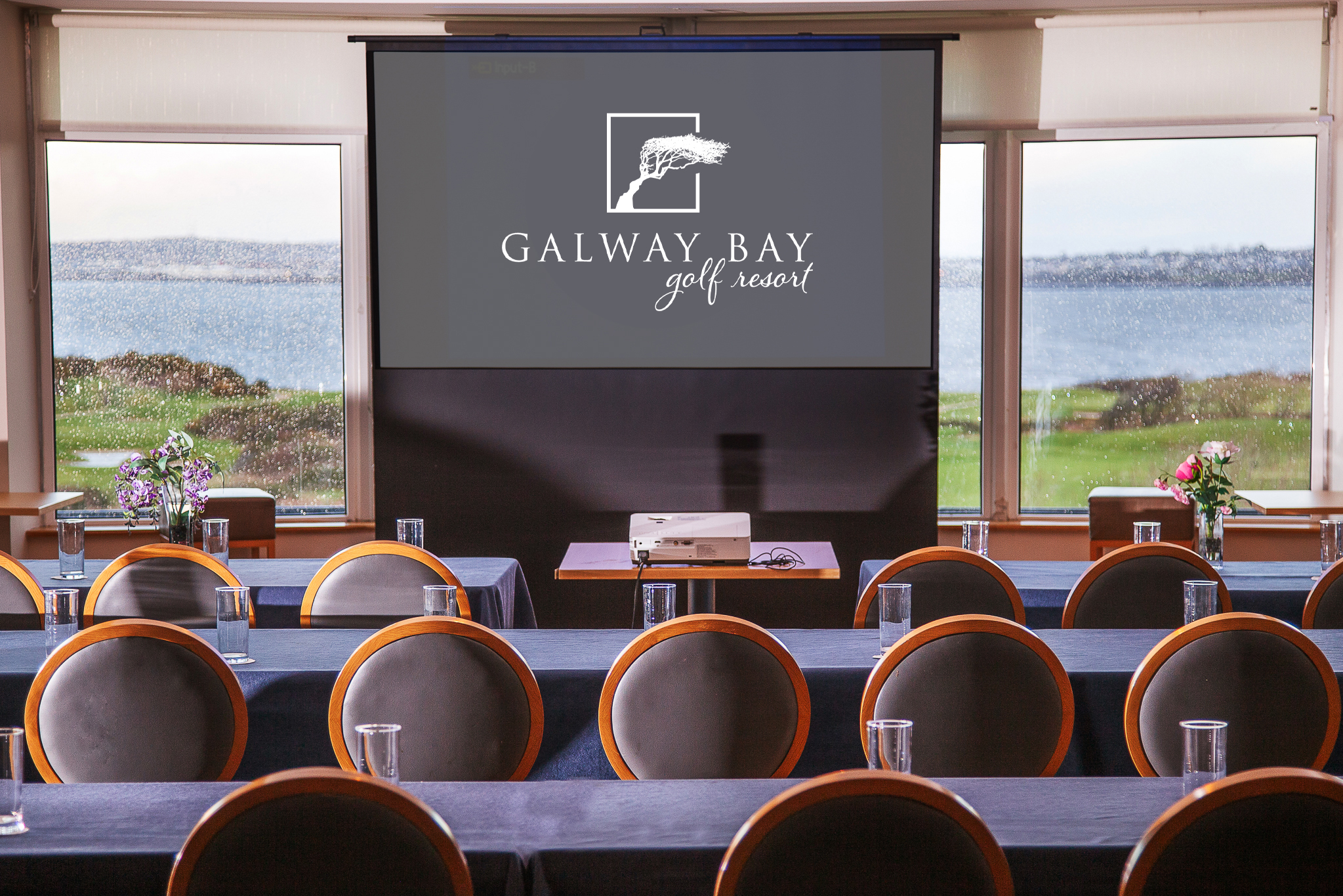 meeting room at Galway Bay Golf Resort, desks and chairs lined up